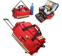 Bolsa de trauma de gran capacidad con ruedas, portátil con ruedas para tanque de oxígeno y suministros médicos, bolsa vacía compartimentada de primeros auxilios para emergencias al aire libre, Red
