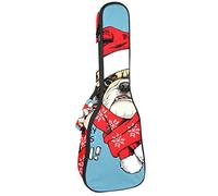 Bolsa de ukelele Bulldog con sombrero de Papá Noel y bufanda roja, funda para ukelele para concierto soprano tenor de 23 pulgadas, 10 mm de grosor, suave acolchado con correas ajustables
