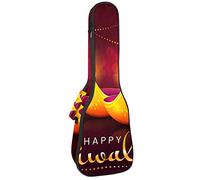 Bolsa de ukelele Happy Diwali con diseño de tarjeta con luces brillantes para ukelele para concierto soprano tenor de 23 pulgadas, 10 mm de grosor, suave, acolchada, correas ajustables