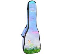Bolsa de ukelele, pintura al óleo, funda de ukelele familiar canguro para concierto soprano tenor de 23 pulgadas, 10 mm de grosor, suave, acolchada, correas ajustables, bolsa de concierto