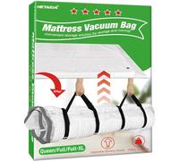 Bolsa de vacío para colchón, tamaño Queen/Full/Full-XL, correas para moverse, a prueba de fugas, doble cierre de cremallera, bolsas de almacenamiento al vacío de compresión, ahorro de espacio para