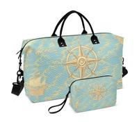 Bolsa de viaje azul vintage náutica de caza del tesoro bolsa de viaje bolsa de deporte bolsa de gimnasio con correa ajustable impermeable para gimnasio, azul Vintage Nautical Treasure Hunt, 1 size