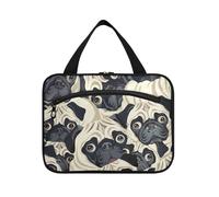 Bolsa de viaje colgante con diseño de carlino en blanco y negro para artículos de tocador con gancho, bolsas de medicina esenciales de diseñador para cruceros, viajes, bolso de mujer L