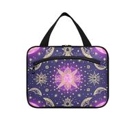 Bolsa de viaje colgante de luna misteriosa morada bohemia con gancho, bolsa de artículos de aseo unisex de diseñador para mujer, imprescindible para el baño, estuche de maquillaje para mujer, L