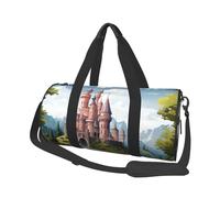 Bolsa de viaje colorida con diseño de máscara Tiki para fin de semana, para hombres y mujeres, bolsa de deporte de gran capacidad, bolsa de lona para viajes, yoga, Castillo de cuento de hadas, One