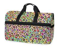 Bolsa de viaje colorida con estampado de leopardo arcoíris para hombres, mujeres, niños, niñas y adolescentes, bolsa de gimnasio deportiva de gran tamaño con compartimento para zapatos, bolsa de
