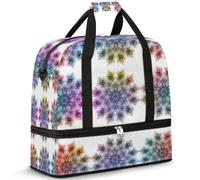 Bolsa de viaje colorida con mandala de plumas de pavo real para mujeres y hombres, bolsas de fin de semana, bolsas plegables separadas para mojado, 47 L, bolsa de mano para deportes, gimnasio, yoga,