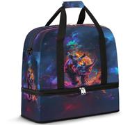 Bolsa de viaje colorida con rinoceronte africano para mujeres y hombres, bolsa de fin de semana, plegable, separada, 47 L, bolsa de mano para deportes, gimnasio, yoga, color, 47 L, Organizador de