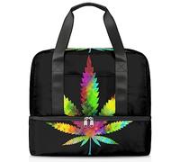 Bolsa de viaje colorida de marihuana para hombres y mujeres, bolsa de fin de semana de marihuana de 21 l, bolsa deportiva separada húmeda, bolsa deportiva para gimnasio, viajes, fin de semana,