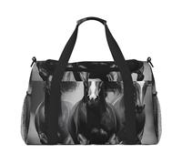 Bolsa de viaje compacta resistente al agua con diseño de caballos blancos y negros para deportes, gimnasio y fin de semana para hombres y mujeres