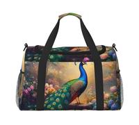 Bolsa de viaje compacta resistente al agua con diseño de pavo real en flores, para deportes, gimnasio y fin de semana para hombres y mujeres