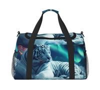 Bolsa de viaje compacta resistente al agua con diseño de tigre blanco nevado para deportes, gimnasio y fin de semana para hombres y mujeres