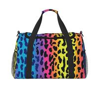 Bolsa de viaje compacta resistente al agua con estampado de leopardo y arcoíris neón para deportes, gimnasio y fin de semana para hombres y mujeres