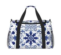 Bolsa de viaje con adorno floral azul real, resistente al agua, bolsa compacta para deportes, gimnasio y fin de semana para hombres y mujeres
