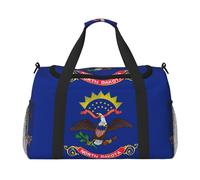Bolsa de viaje con bandera del estado de Dakota del Norte, bolsas de fin de semana para mujeres y hombres, para aventuras al aire libre, ideal para acampar y senderismo, Negro, One Size