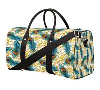 Bolsa de viaje con cadena dorada de plumas de pavo real para mujeres, hombres, niñas, niños, bolsas de noche de pavo real, 22.7 L, bolsa de equipaje de cabina para deportes, gimnasio, yoga, color,