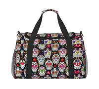 Bolsa de viaje con calaveras de flores coloridas, bolsa de fin de semana, fin de semana, bolsa de mano para entrenamiento, deporte, hospital