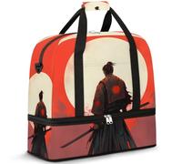 Bolsa de viaje con compartimento para zapatos y funda para carrito con estampado de samuráis japoneses antiguos, bolsa de gimnasio, bolsa de fin de semana, plegable, para mujeres y hombres, Black