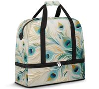 Bolsa de viaje con compartimento para zapatos y funda para carrito, textura de plumas de pavo real, bolsa de gimnasio, plegable, para mujeres y hombres, Black