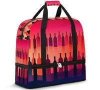 Bolsa de viaje con compartimento para zapatos y funda para carro, botella de vino tinto con diseño geométrico rojo, bolsa deportiva para gimnasio, bolsa plegable para fin de semana para mujeres y