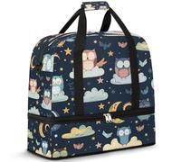 Bolsa de viaje con compartimento para zapatos y funda para carro, diseño de búho durmiendo, bolsa de gimnasio, plegable, para mujeres y hombres, Black