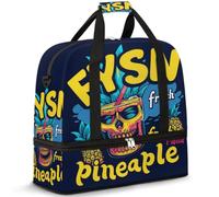 Bolsa de viaje con compartimento para zapatos y funda para carro, diseño de calavera, piña, jugo, deportes, gimnasio, bolsa plegable para fin de semana para mujeres y hombres, Black