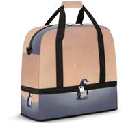 Bolsa de viaje con compartimento para zapatos y funda para carro, estampado de pingüinos bajo cielo estrellado, bolsa de gimnasio, plegable, para mujeres y hombres, Black