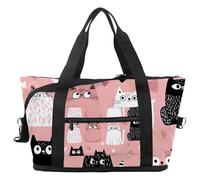 Bolsa de viaje con corazones de gatos, expandible, para fin de semana, impermeable, para deporte, gimnasio, hospital, Multicolor 1, Talla única, Bolsa de viaje