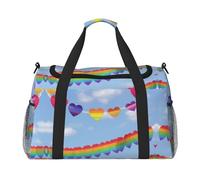 Bolsa de viaje con corazones del orgullo gay de colores arcoíris, bolsas de fin de semana para mujeres y hombres, para aventuras al aire libre, ideal para acampar y senderismo, Black, Talla única