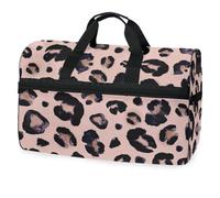 Bolsa de viaje con diseño de animales de acuarela, leopardo de nieve, rosa, beige, para hombres, mujeres, niños, niñas y adolescentes, bolsa de gimnasio deportiva de gran tamaño con compartimento para