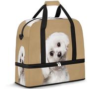 Bolsa de viaje con diseño de animales para mujeres y hombres, lindo perro maltés, bolsas de fin de semana, bolsas plegables separadas para mojado, bolsa de 47 L para deportes, gimnasio, yoga, color,