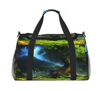Bolsa de viaje con diseño de bosque de montaña bajo la lluvia, bolsas de fin de semana para hombres y mujeres, adecuada para viajes y actividades al aire libre