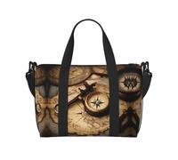 Bolsa de viaje con diseño de brújula y mapa del mundo antiguo, bolsa de viaje, bolsa de artículos personales, para viajes, gimnasio, deportes, fin de semana, Black, Talla única