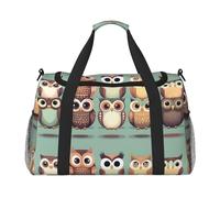 Bolsa de viaje con diseño de búhos de dibujos animados, bolsa de fin de semana, bolsa de entrenamiento, bolsa de yoga, bolsa de lona para artículos personales para Audlts, Black, Talla única