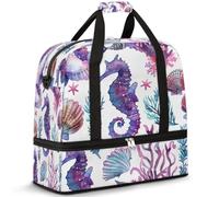 Bolsa de viaje con diseño de caballito de mar y conchas marinas para mujeres y hombres, bolsa de deporte plegable para gimnasio, fin de semana, noche, con compartimento para zapatos, multicolor