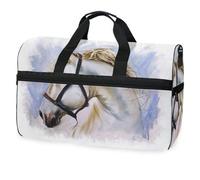 Bolsa de viaje con diseño de caballo blanco para hombres, mujeres, niños, niñas y adolescentes, bolsa de gimnasio deportiva de gran tamaño con compartimento para zapatos, bolsa de entrenamiento para