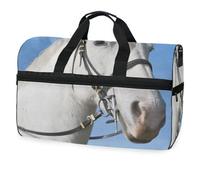 Bolsa de viaje con diseño de caballo blanco y azul cielo para hombres, mujeres, niños, niñas y adolescentes, bolsa de gimnasio deportiva de gran tamaño con compartimento para zapatos, bolsa de