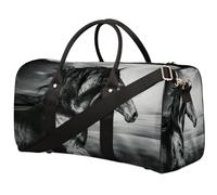 Bolsa de viaje con diseño de caballo corriendo en blanco y negro para mujeres, hombres, niños, niñas, niños, caballos, 22.7 L, bolsa de fin de semana, bolsa de hombro para deportes, gimnasio, viajes,