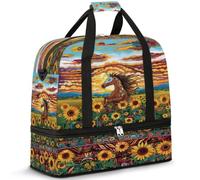 Bolsa de viaje con diseño de caballo y girasol para mujeres y hombres, bolsa de viaje para fin de semana, plegable, húmeda, separada, bolsa de mano de 47 L para deportes, gimnasio, yoga, color, 47 L,