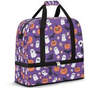 Bolsa de viaje con diseño de calabazas de fantasmas de Halloween para mujeres y hombres, bolsa de viaje para fin de semana, plegable, húmeda, separada, bolsa de mano de 47 L para deportes, gimnasio,