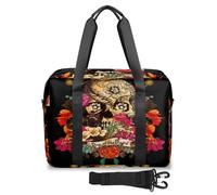 Bolsa de viaje con diseño de calavera de flor del Día de los Muertos para mujeres, hombres, niñas y niños, bolsa de fin de semana, bolsa de viaje de 32 L, bolsa grande para viajes, deportes, gimnasio,