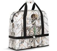 Bolsa de viaje con diseño de calavera del Día de los Muertos para mujeres y hombres, bolsas de fin de semana de mármol para pasar la noche, plegable y separada por húmedo, bolsa de 47 L para deportes,