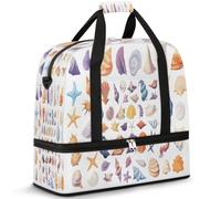 Bolsa de viaje con diseño de caricaturas de conchas marinas y estrellas de mar para mujeres y hombres, bolsa de viaje para fin de semana, bolsa plegable y separada de 47 L para deportes, gimnasio,