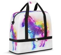 Bolsa de viaje con diseño de cebra arcoíris para mujeres y hombres, bolsa de fin de semana, plegable, separada, 47 L, bolsa de mano para deportes, gimnasio, yoga, color, 47 L, Organizador de bolsas