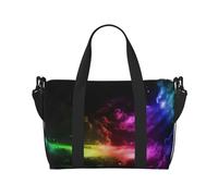Bolsa de viaje con diseño de cielo y luna y arco iris, bolsa de lona deportiva, gimnasio, yoga, bolsa de viaje para fin de semana, bolsa de viaje con compartimento, NEGRO, One Size