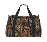 Bolsa de viaje con diseño de ciervo y alce, bolsa de compras grande reutilizable, bolsa de vacaciones, bolsa deportiva con correa cruzada ajustable, color negro, talla única