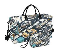 Bolsa de viaje con diseño de coches dibujados a mano, bolsa de almacenamiento para fin de semana, para hombres y mujeres, viajes, deportes, yoga, multicolor, Talla única