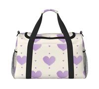 Bolsa de viaje con diseño de corazón morado con lunares de amor, bolsa de fin de semana para hombres y mujeres, equipaje de mano ligero para entrenamiento y vacaciones