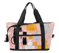 Bolsa de viaje con diseño de corazones de gatos, bolsa de fin de semana expandible, impermeable, para deporte, gimnasio, hospital, Multicolor 1, Talla única, Bolsa de viaje
