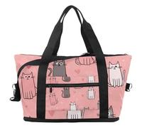 Bolsa de viaje con diseño de corazones de gatos, bolsa de fin de semana expandible, impermeable, para deporte, gimnasio, hospital, Multicolor 19, Talla única, Bolsa de viaje